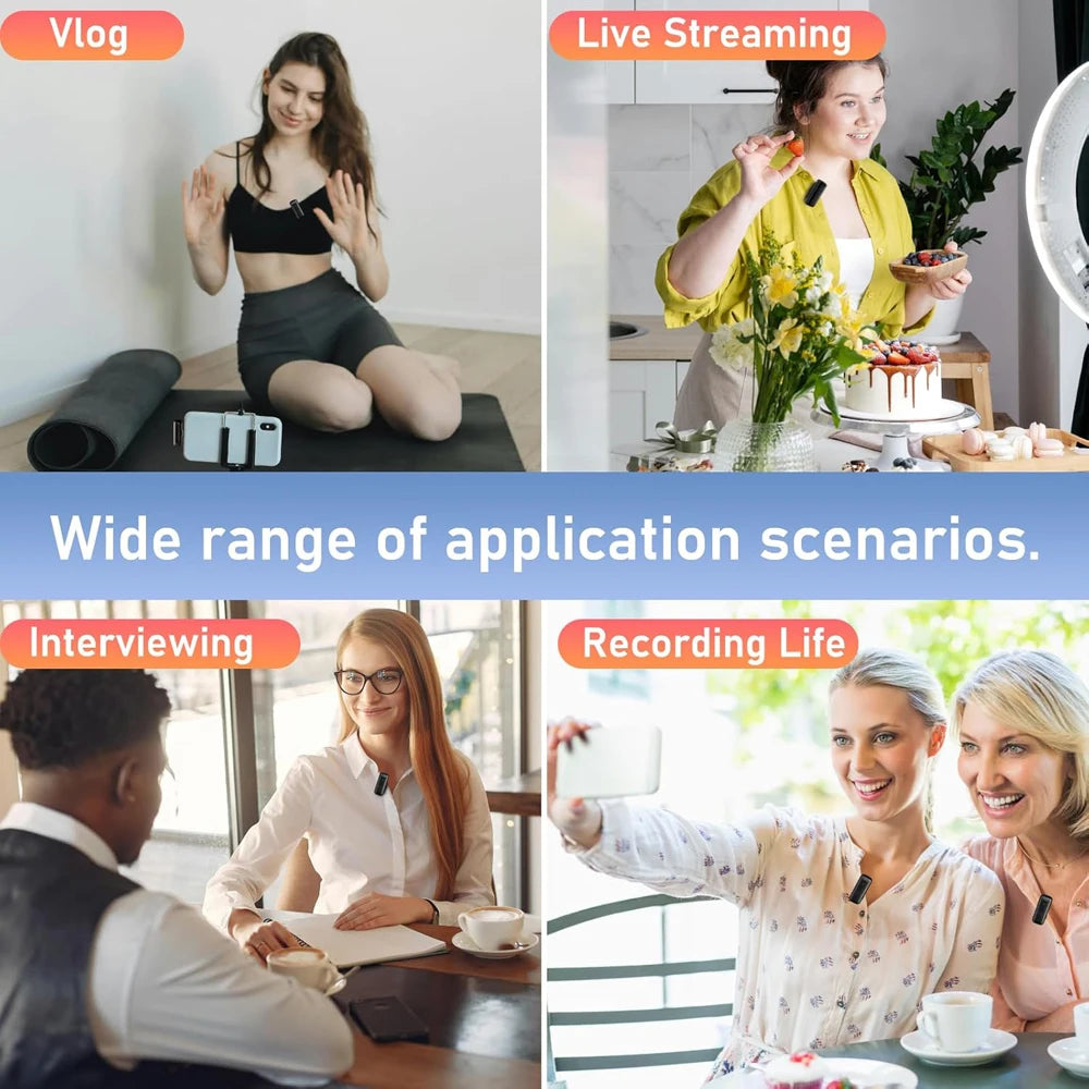 Wireless Lavalier Microphone With Charging Case For iPhone Android Live Streaming