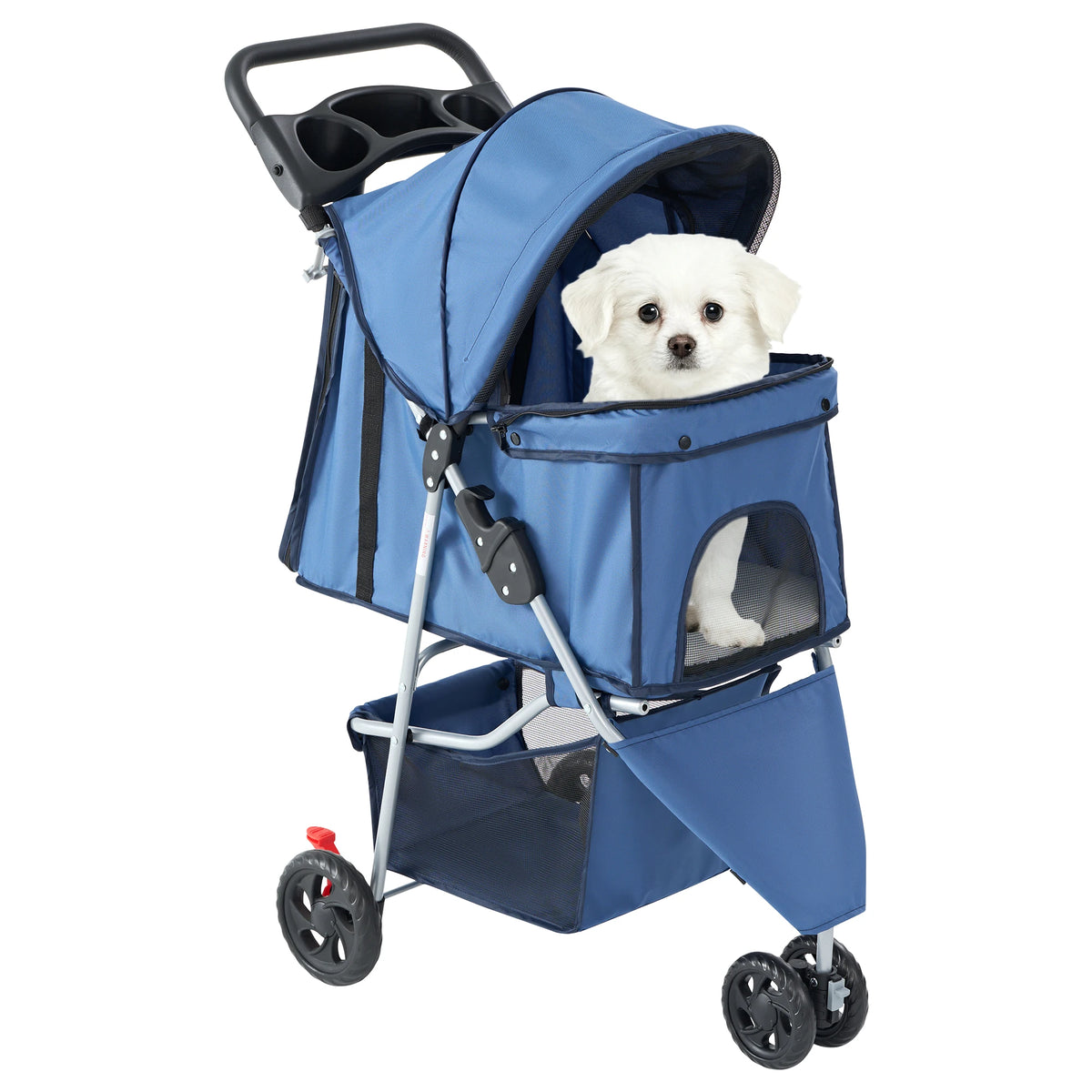 Foldable Pet Stroller For Small Dogs And Cats With Basket