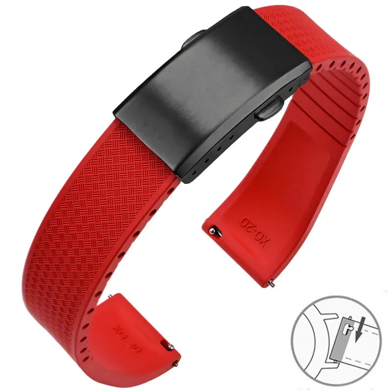 FKM Fluoro Rubber Watch Band With Quick Release Folding Buckle