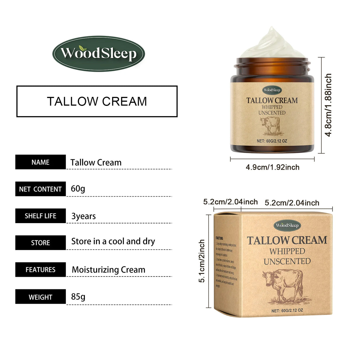 Natural Whipped Tallow Face Cream Unscented For Sensitive Skin Moisturizing