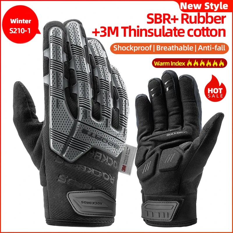 ROCKBROS Cycling Gloves Tactical Gloves SBR Thickened Pad Shockproof Breathable GEL Bike Motorcycle Winter Warmer Full Finger
