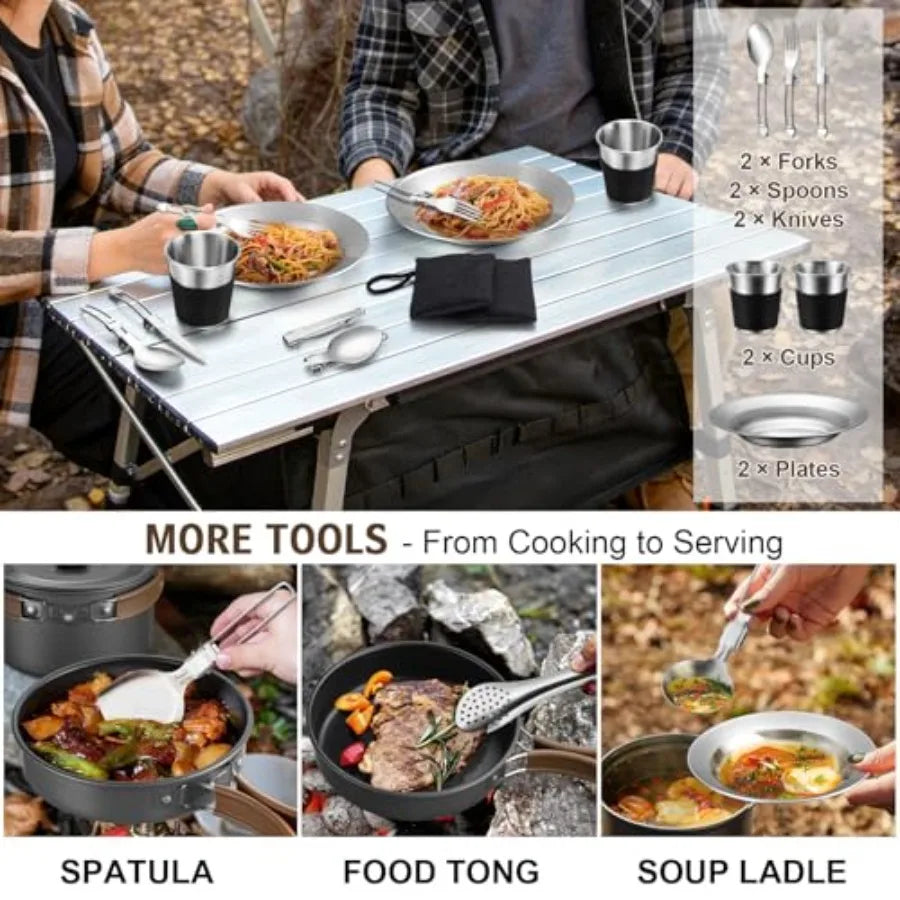 Stainless Steel Camping Cookware Mess Kit For Outdoor Backpacking