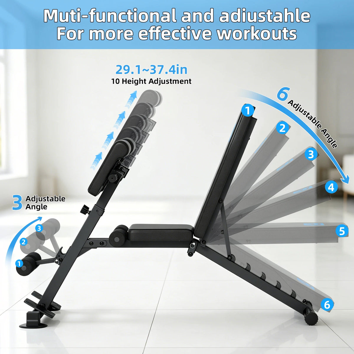 Multifunctional 6-Gear Angle Adjustable Workout Roman Chair, Heavy-Duty Triangle Support Fitness Bench with Pull Rodes for Hyperextension Sit-Up Leg C Full Body Exercise