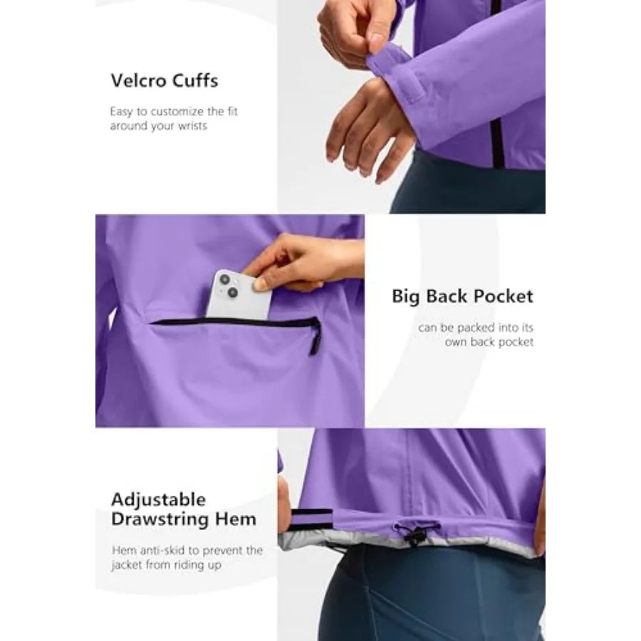 Women's Waterproof Cycling Rain Jacket Windproof Packable Hood