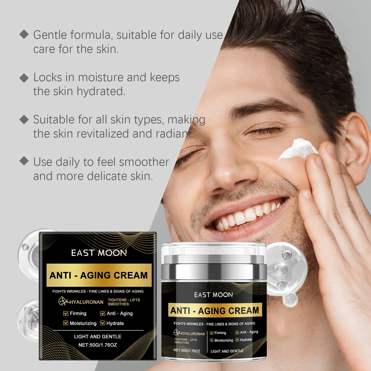 50G Men Face Cream Deep Moisturizing Nourishing Pores Improve Skin Texture Boosts Elasticity Smoothing Lifting Fade Fine Lines Firming Men 's Facial Cream