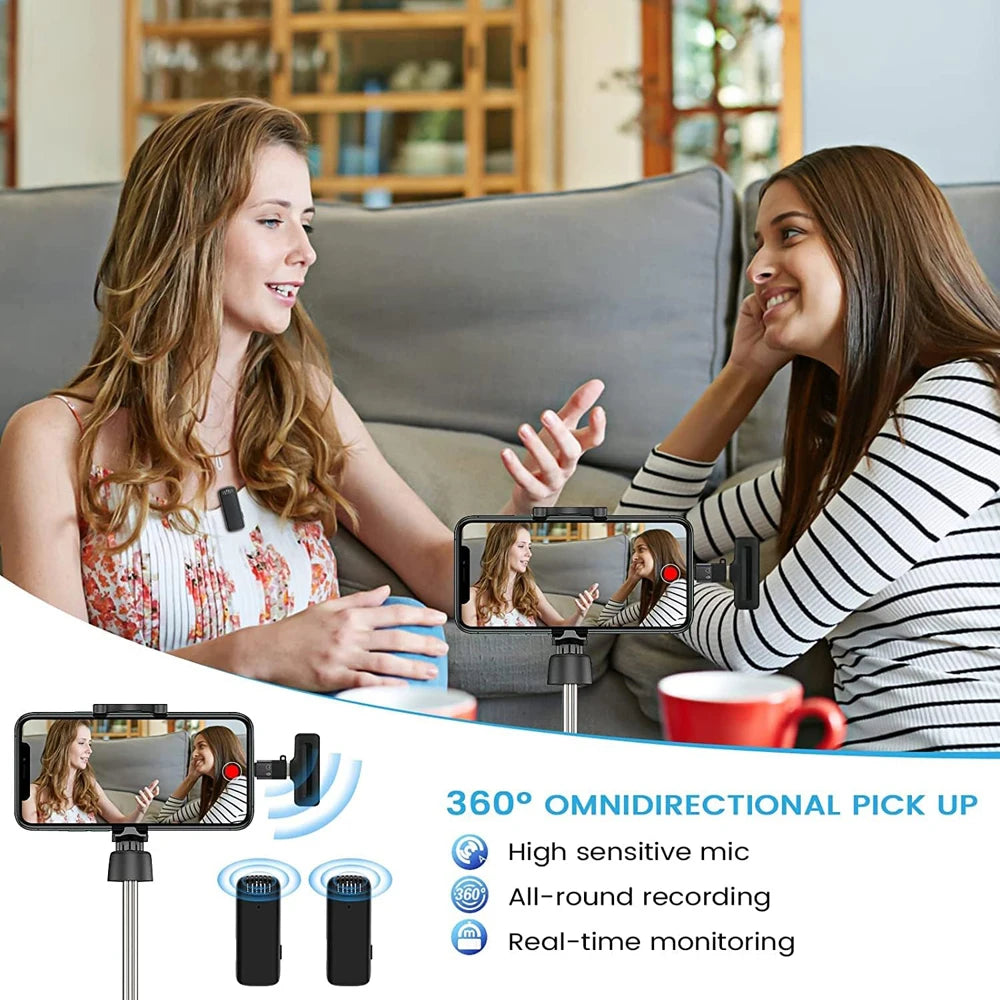 Wireless Lavalier Microphone With Charging Case For iPhone Android Live Streaming