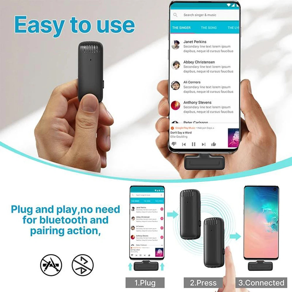 Wireless Lavalier Microphone With Charging Case For iPhone Android Live Streaming