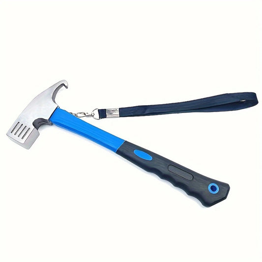 Camping Hammer with Tent Stake Remover - 10.8" Heavy Duty Multifunctional Steel Mallet Tool, Ergonomic Rubber Grip Handle