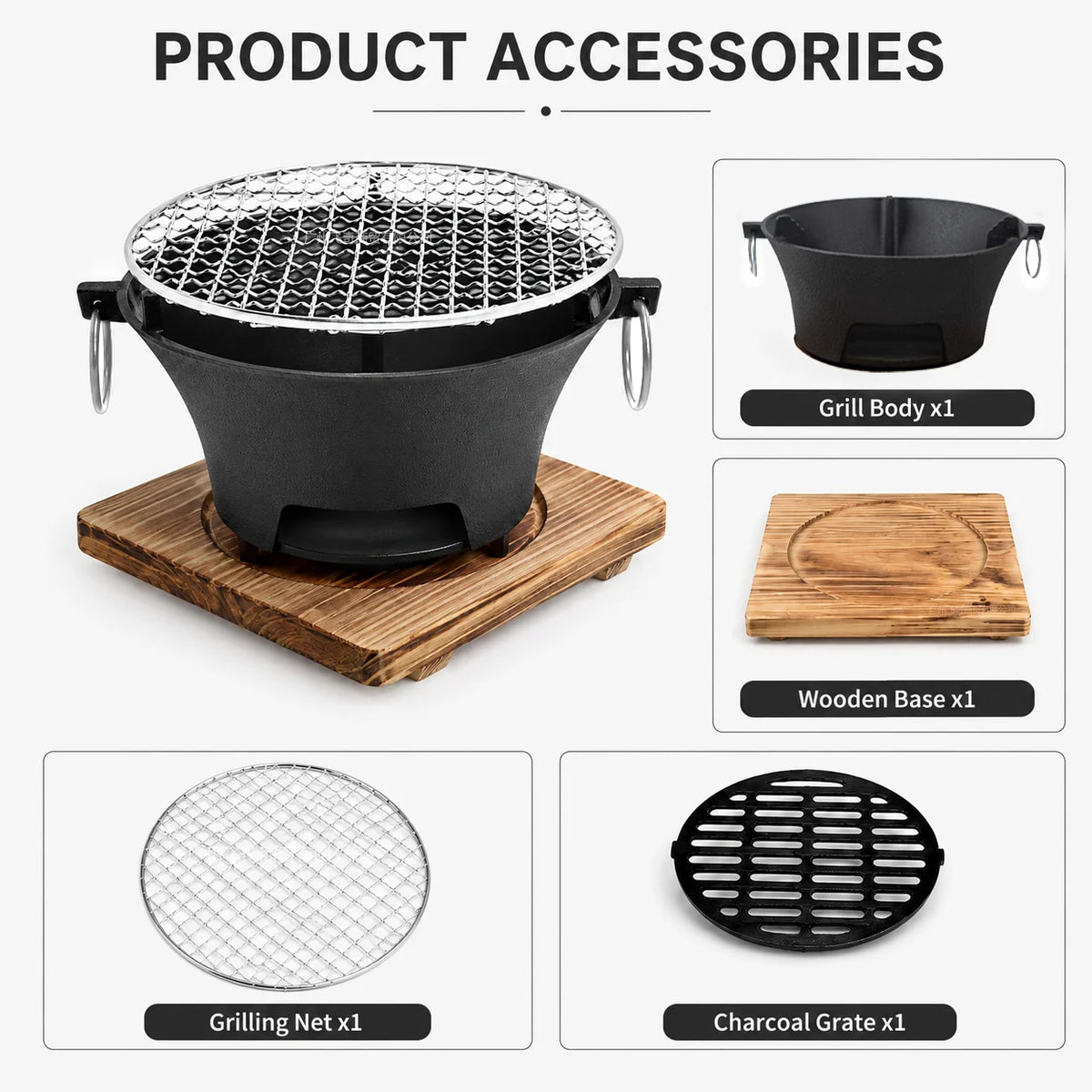 Portable Cast Iron Charcoal Grill For Outdoor Barbecue