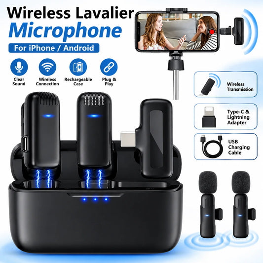 Wireless Lavalier Microphone With Charging Case For iPhone Android Live Streaming