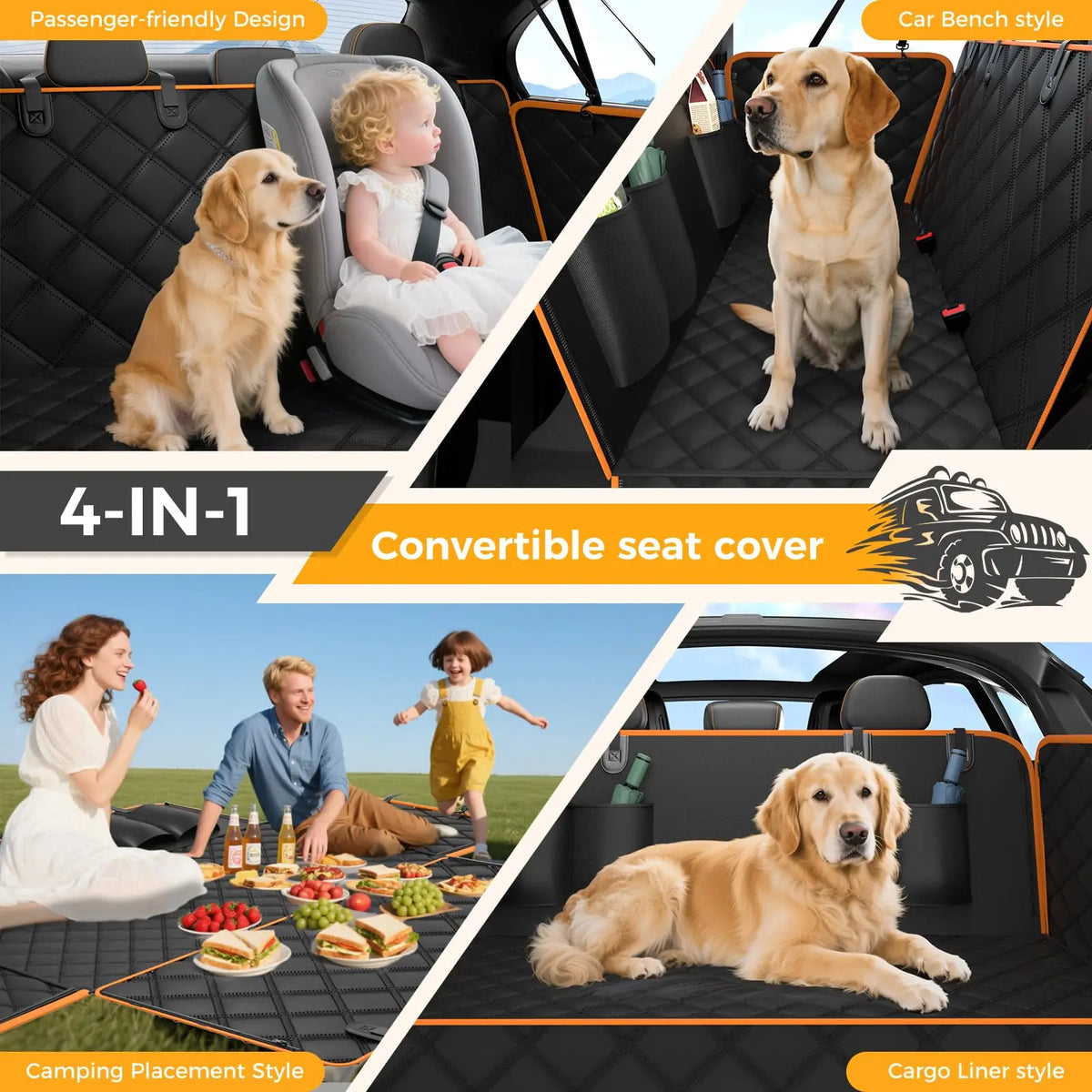 Pet Car Hammock Multi-Functional Pet Car Hammock for Back Seat Dogs Cars SUVs Trucks Waterproof Protector Best 2026