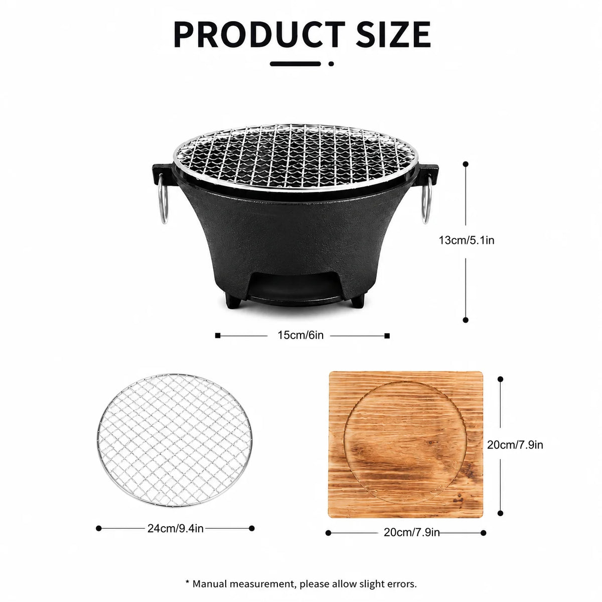 Portable Cast Iron Charcoal Grill For Outdoor Barbecue