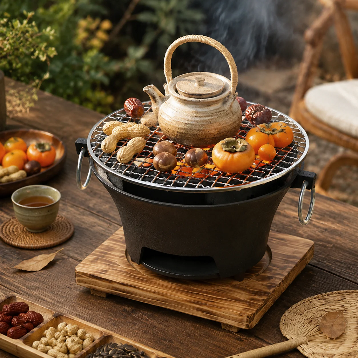 Portable Cast Iron Charcoal Grill For Outdoor Barbecue