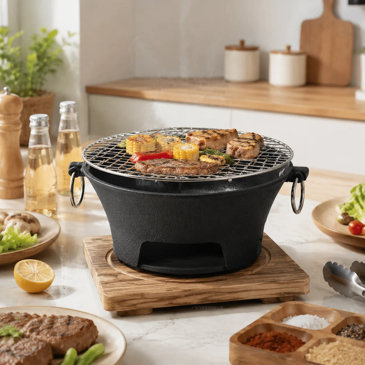 Portable Cast Iron Charcoal Grill For Outdoor Barbecue