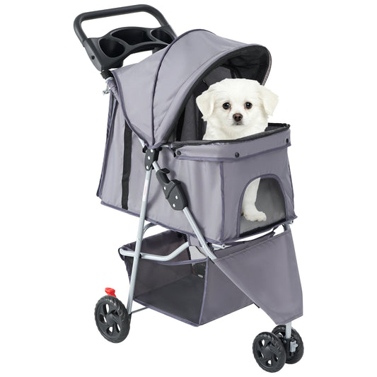 Foldable Pet Stroller For Small Dogs And Cats With Basket