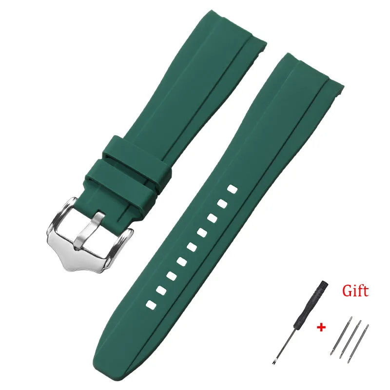 Curved End Silicone Watch Band Waterproof Replacement Wrist Strap