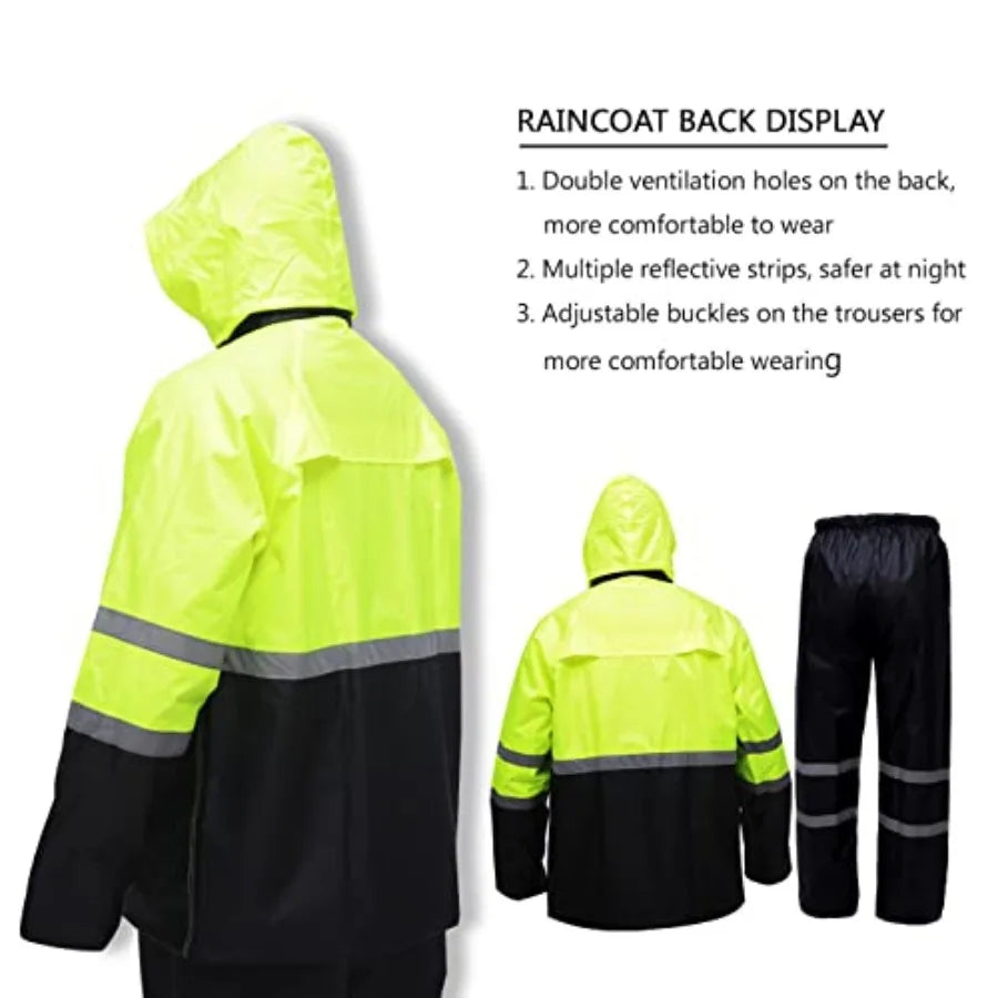 High Visibility Reflective Rain Suit Waterproof Jacket With Pants