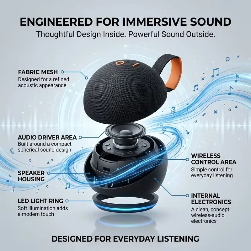 New Generation Alaxe Spherical Speaker(No Voice Assistant) 50W Portable Bluetooth Speaker Party Box RGB LED Lights Wireless TWS Mini Speaker Musical Instrument for Room Decor Home Party Camping