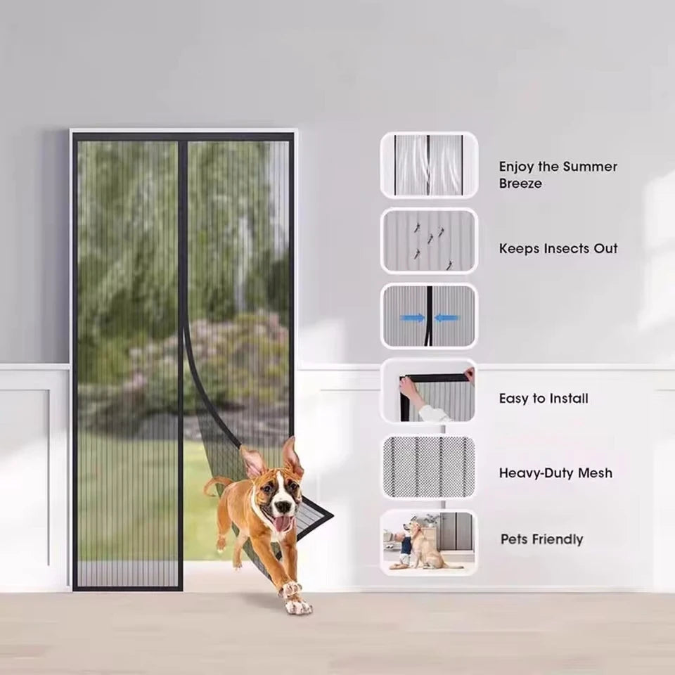 Magnetic Fiberglass Mosquito Door Curtain With Pet Resistant Mesh