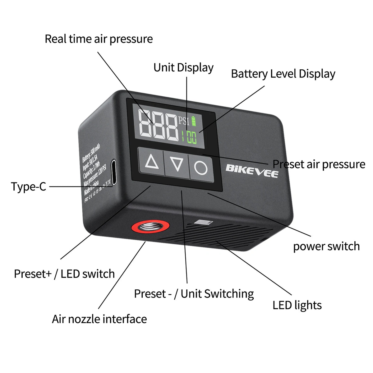 Bikevee Portable Electric Air Pump With Digital Display