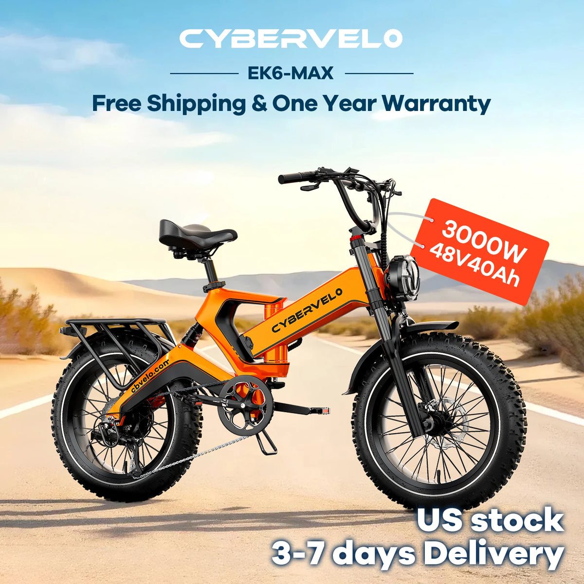 Cybervelo 2000W 3000W Peak EK6 Max EK6 2.0 Adults Folding Ebike 48V 40Ah Removable Waterproof Battery 30+MPH 150 Miles All Terrain Off Road Commute Electric Bicycle