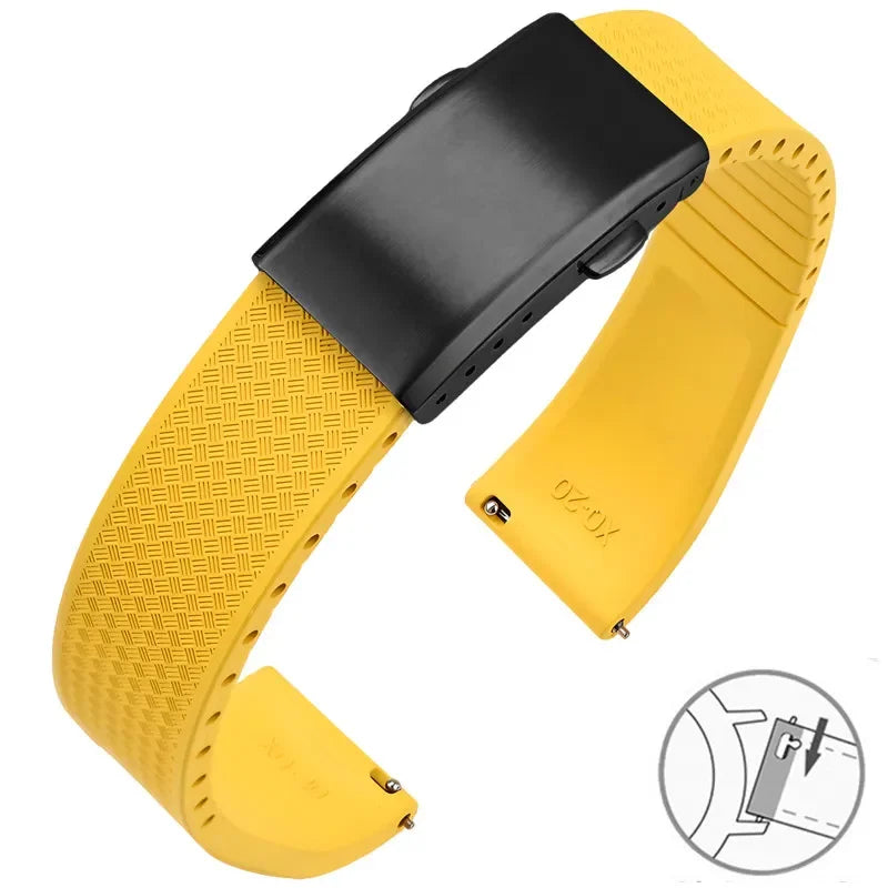 FKM Fluoro Rubber Watch Band With Quick Release Folding Buckle