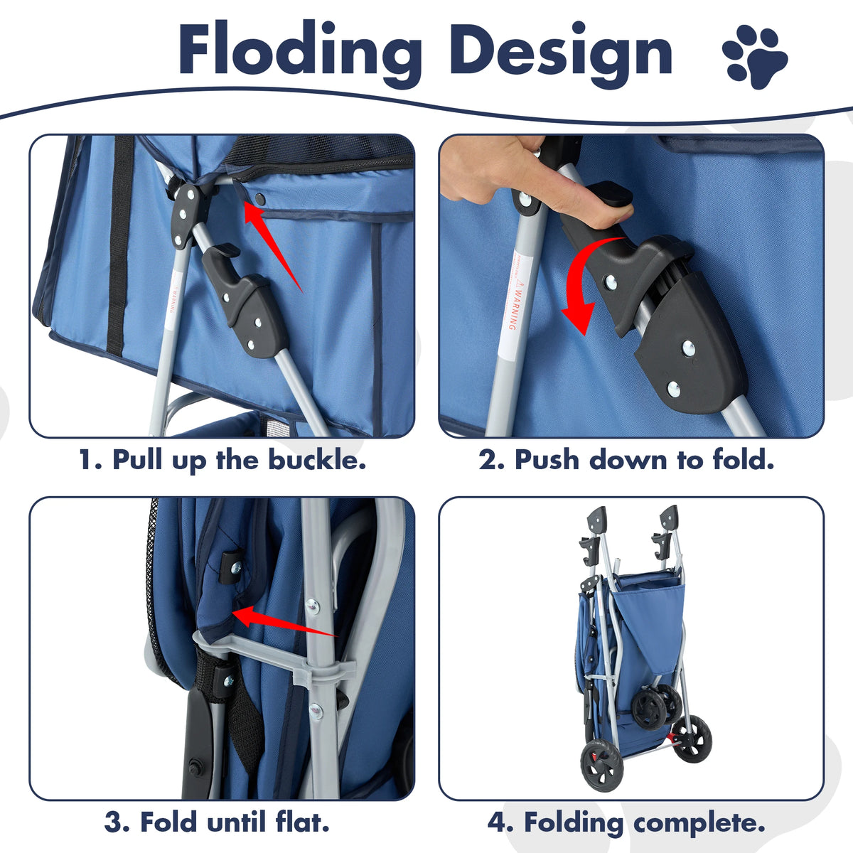 Foldable Pet Stroller For Small Dogs And Cats With Basket