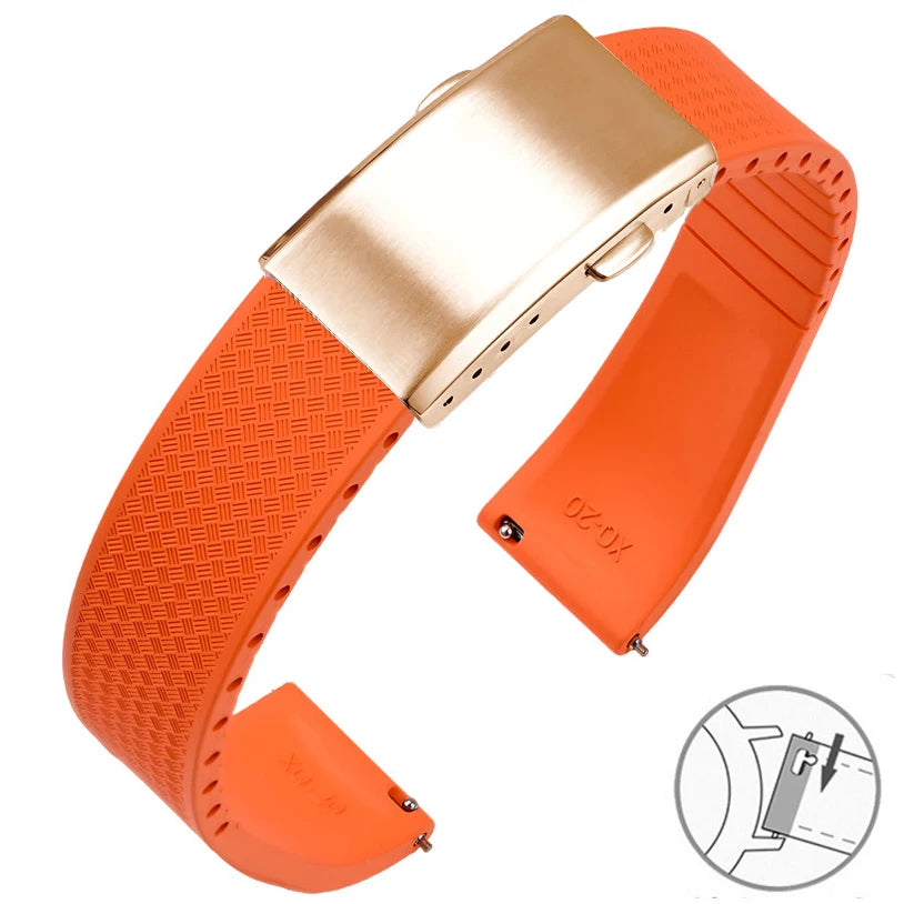 FKM Fluoro Rubber Watch Band With Quick Release Folding Buckle