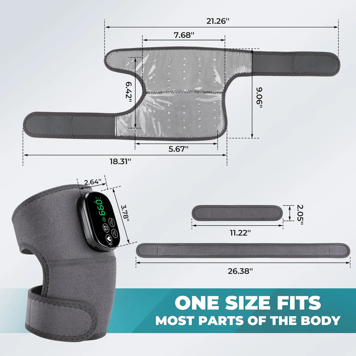 Red Light Knee Wrap with Heating, 660nm & 850nm LED, 5000mAh Battery, 3-in-1 for Knee Shoulder Elbow, Type-C