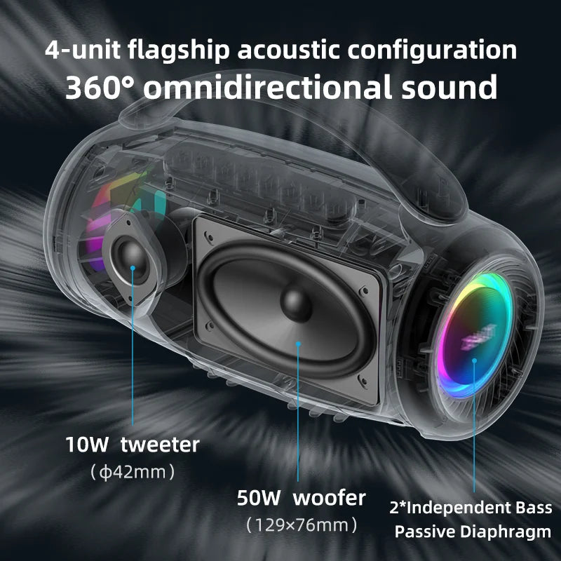 us_zealot_p12 Speaker 60W Portable Bluetooth Speaker with IPX6 Waterproof, Comfortable handle,Controllable lighting,TWS,AUX