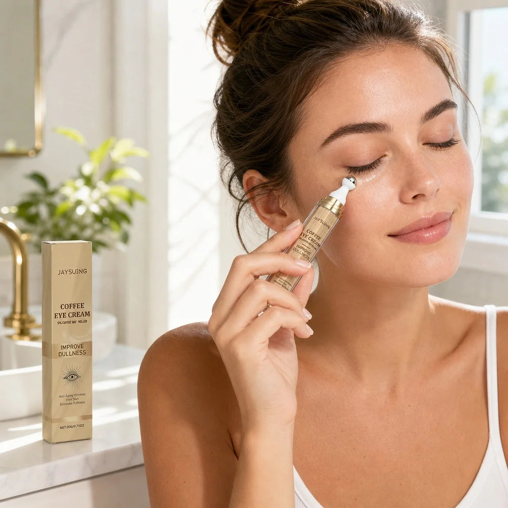 US Local JAYSUING Coffee Eye Cream 20g 360 Roller Rollerball Improve Dullness Anti Aging Anti Wrinkle Firm Skin Reduce Puffiness Daily Eye Care For Women