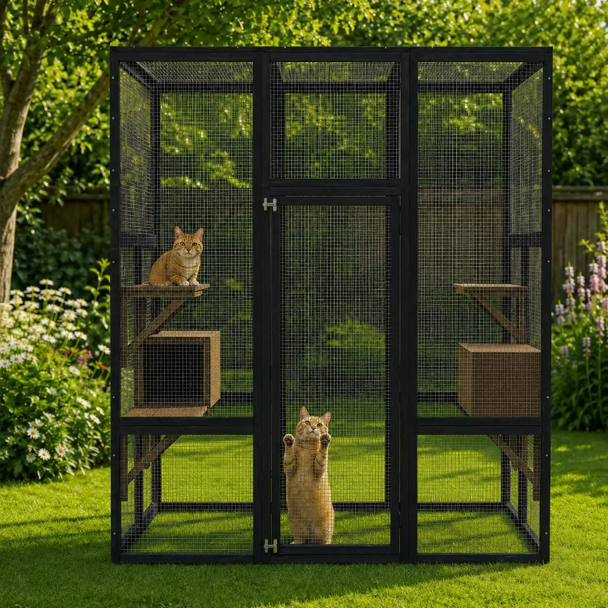 HiMiss Outdoor Wooden Cat Enclosure With Waterproof Roof