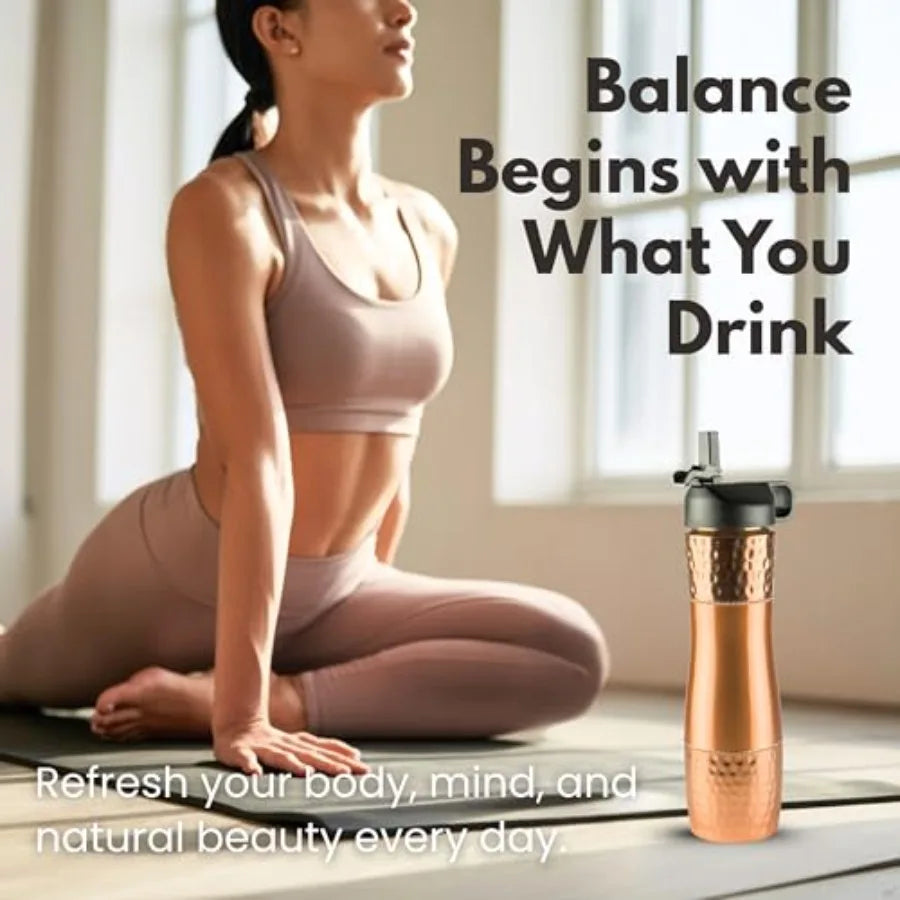 Copper Water Bottle With Straw And Sports Lid For Drinking Water