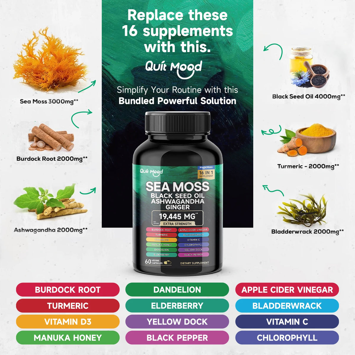 Quit Mood Sea Moss Supplement Black Seed Oil Ashwagandha Turmeric