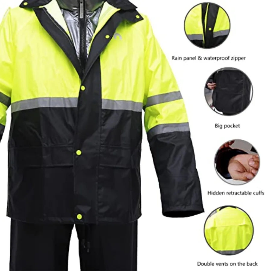 High Visibility Reflective Rain Suit Waterproof Jacket With Pants