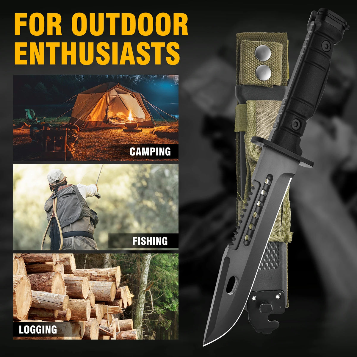 Portable Outdoor Knife with Fixed Blade, High-Quality Straight Knife, Suitable for Fishing, Mountaineering Exploration, Survival Training and Camping Activities. A Premium Gift for Men, Comes with a Knife Sheath.