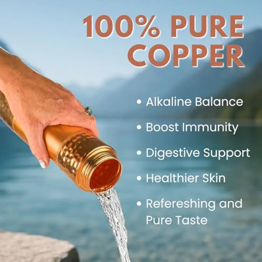 Copper Water Bottle With Straw And Sports Lid For Drinking Water