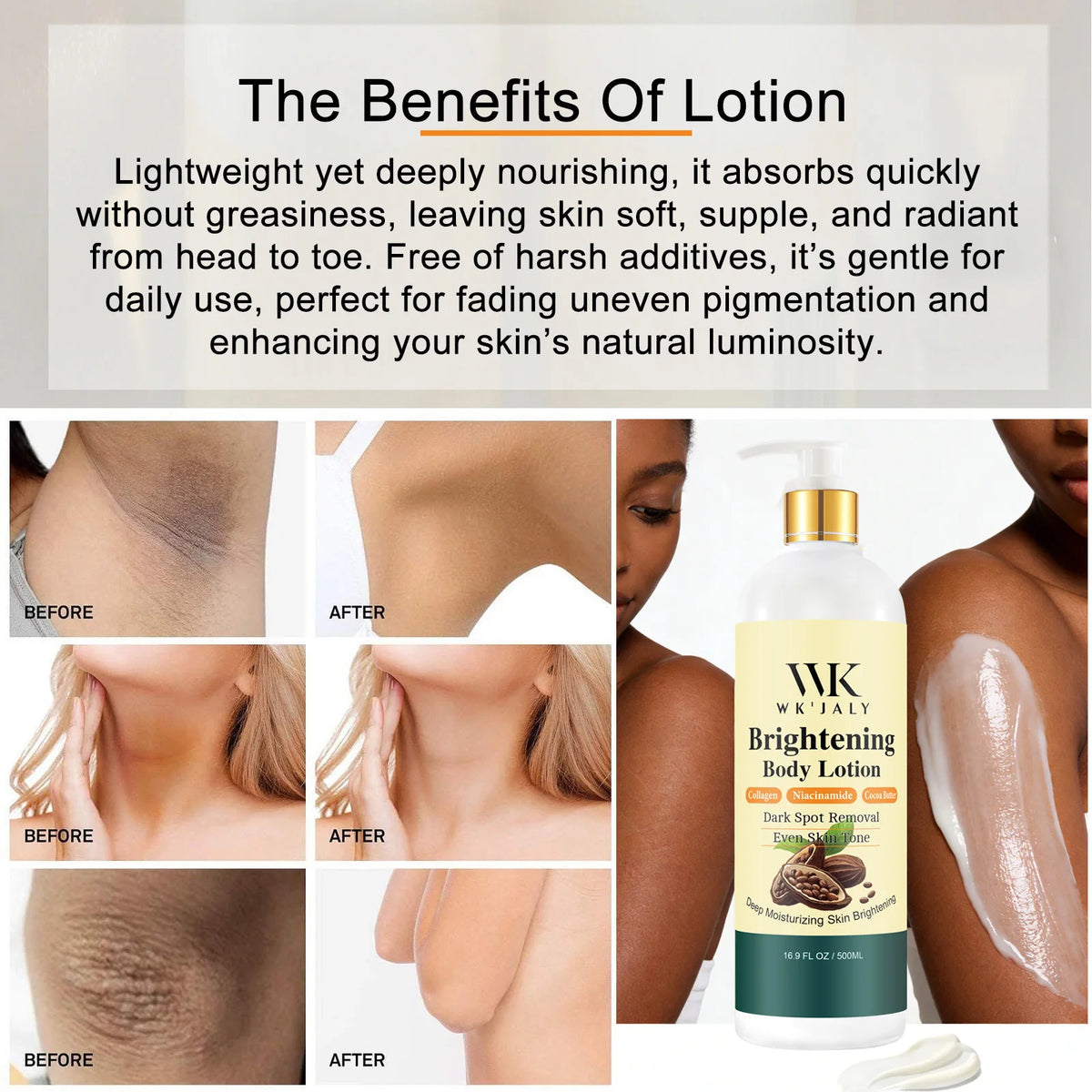 WK JALY Lightening Skin Care Kit for Dark, Black, Caramel Skin, Moisturizing, Acne and Spots Removal, Even Skin Tone for Women
