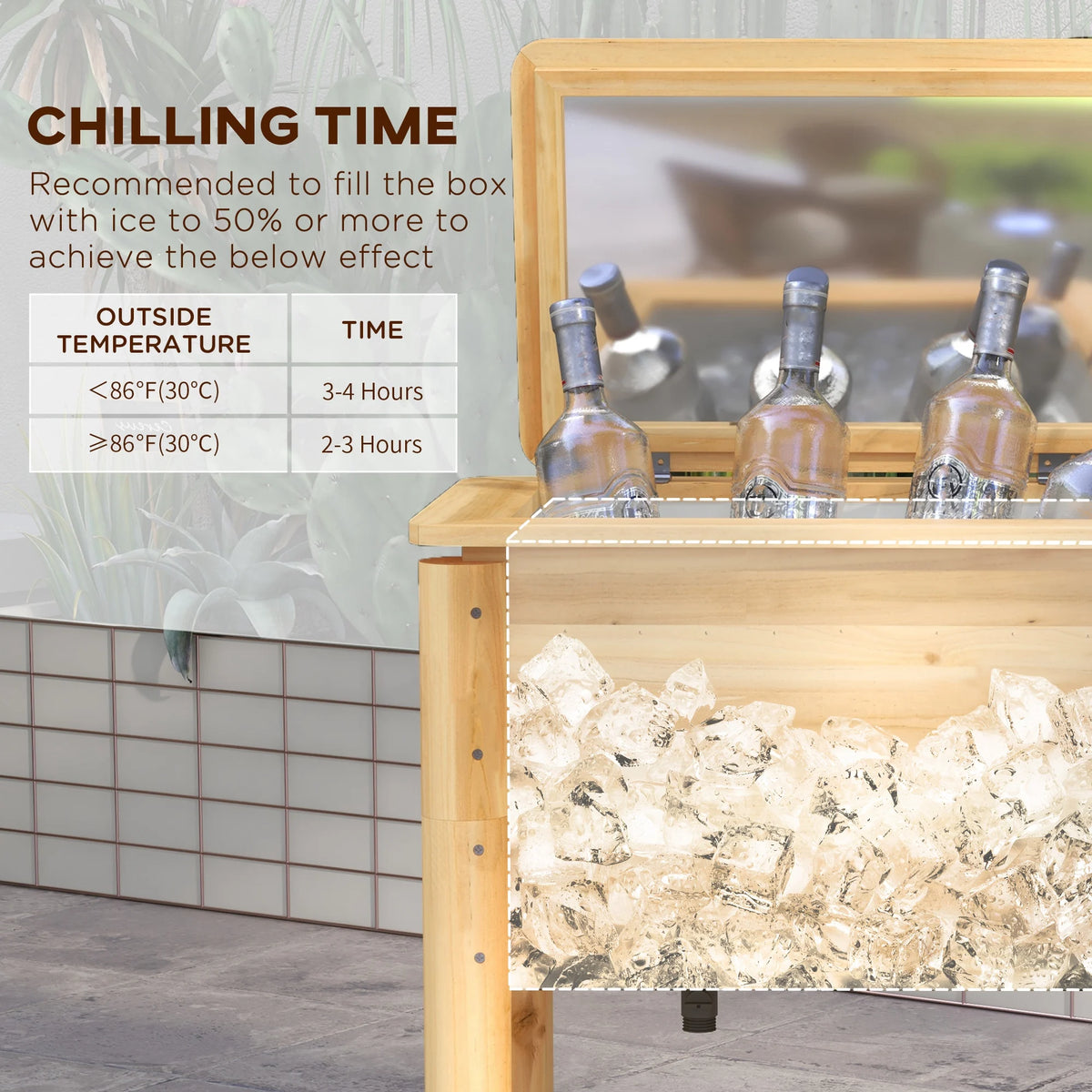 Outsunny Premium Outdoor Wooden Patio Beverage Cooler
