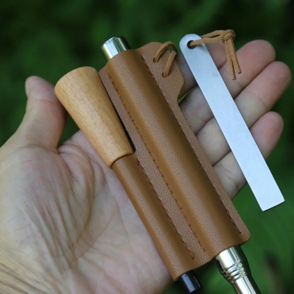 Waterproof Iron Magnesium Fire Starter Kit With Leather Pouch