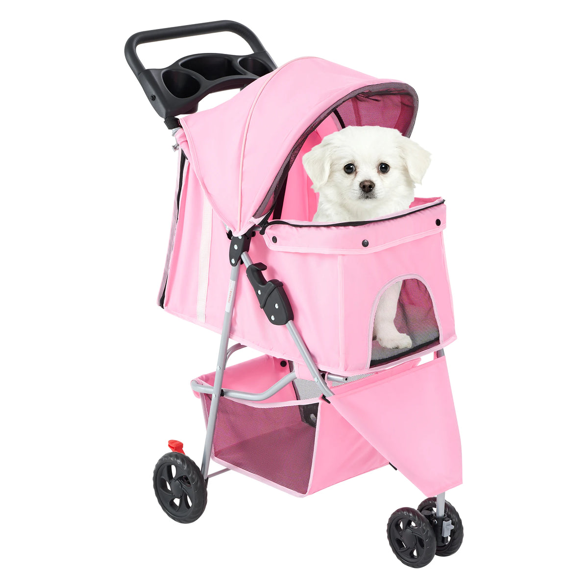 Foldable Pet Stroller For Small Dogs And Cats With Basket