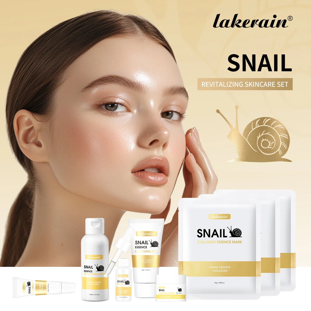 Revitalizing Snail Skincare Set Cleanser Serum Face Cream Mask Moisturizing Skin Barrier Repair Brightening Hydrating Facial Kit