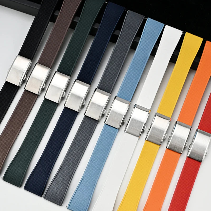 FKM Fluoro Rubber Watch Band With Quick Release Folding Buckle