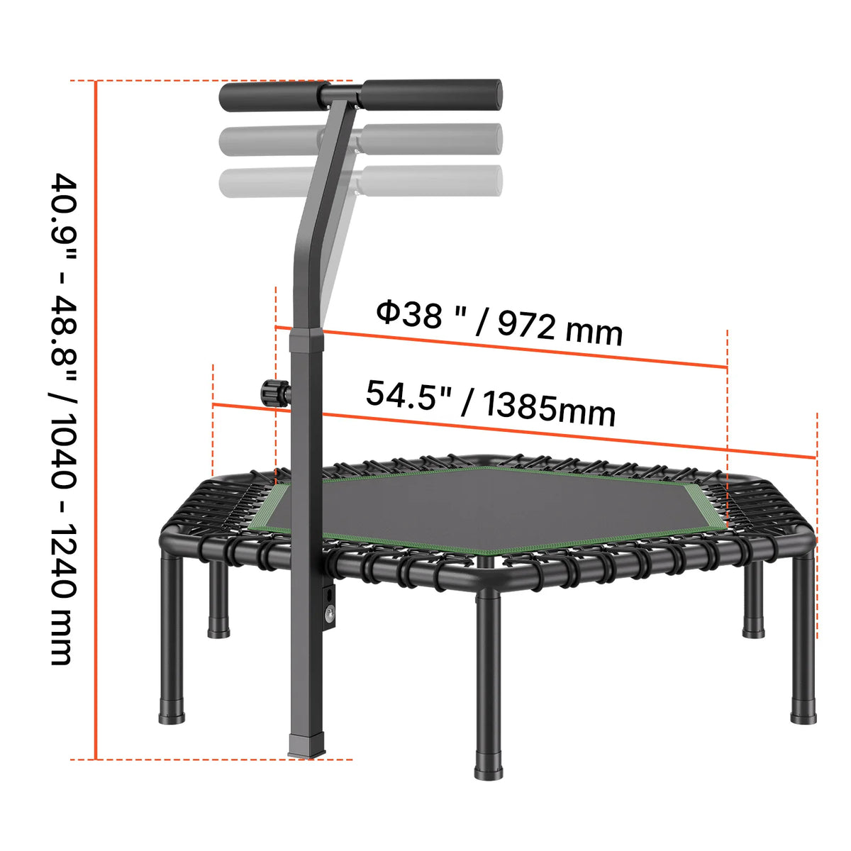 SucceBuy 54.5 Inch Mini Trampoline 450 lbs Stable & Quiet with 3 Levels Height Foam Handle for Adults Indoor/Garden Workout