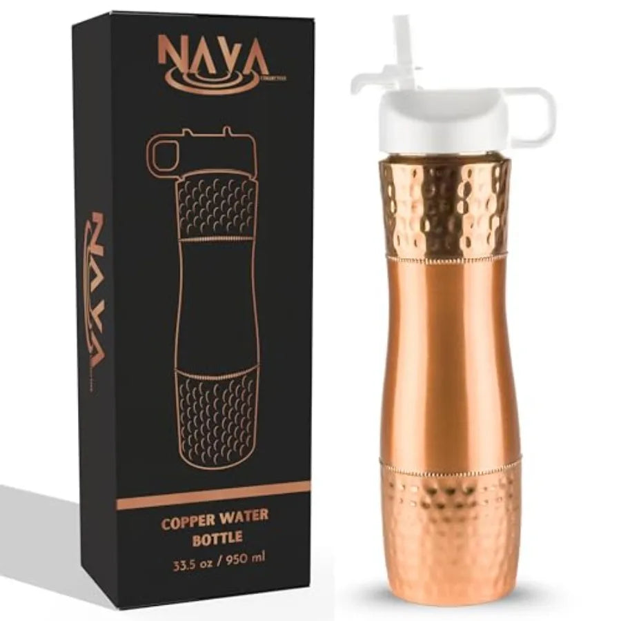 Copper Water Bottle With Straw And Sports Lid For Drinking Water