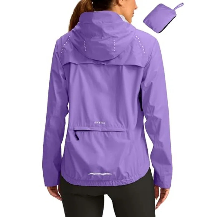 Women's Waterproof Cycling Rain Jacket Windproof Packable Hood