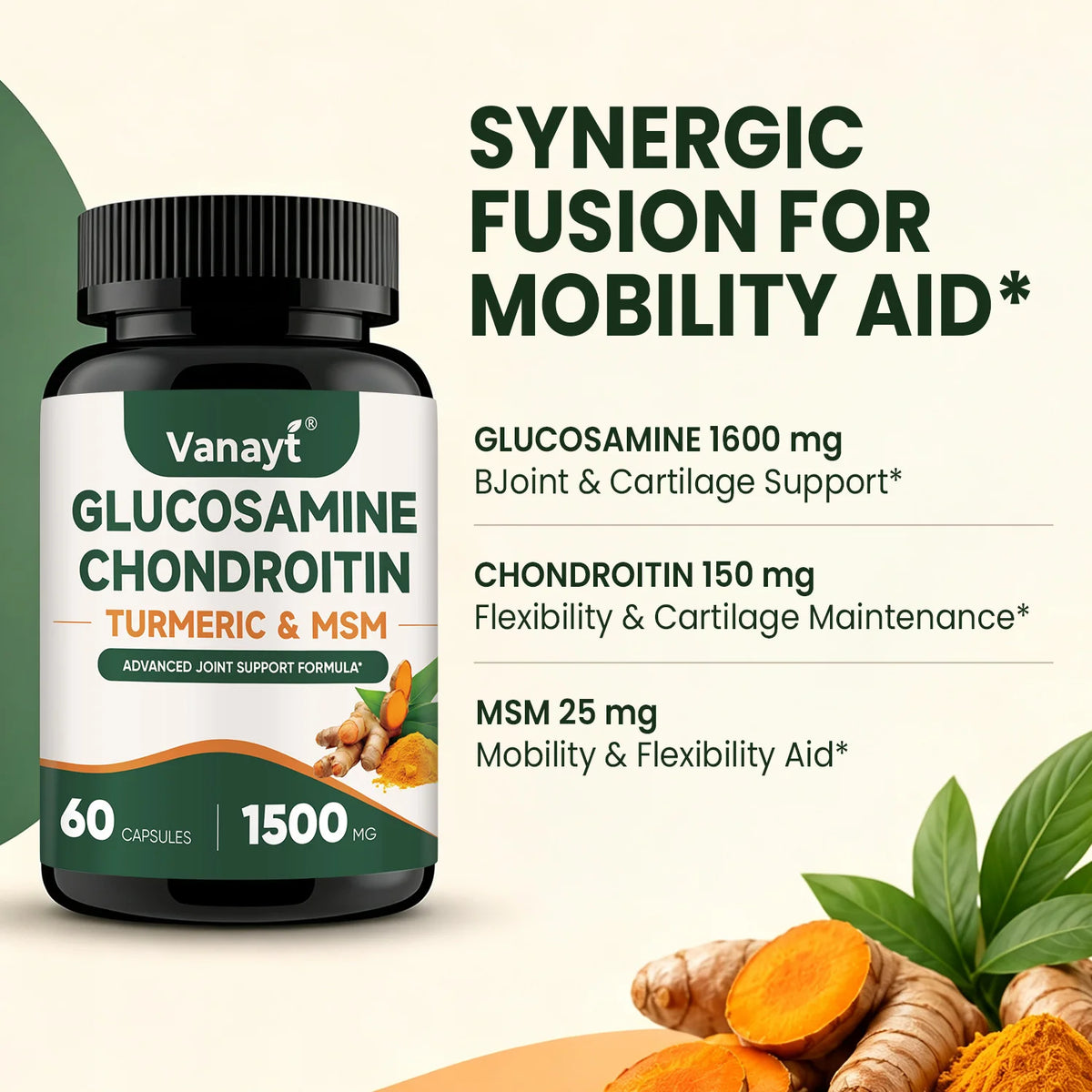Vanayt Glucosamine Chondroitin Turmeric MSM Capsules Joint Support