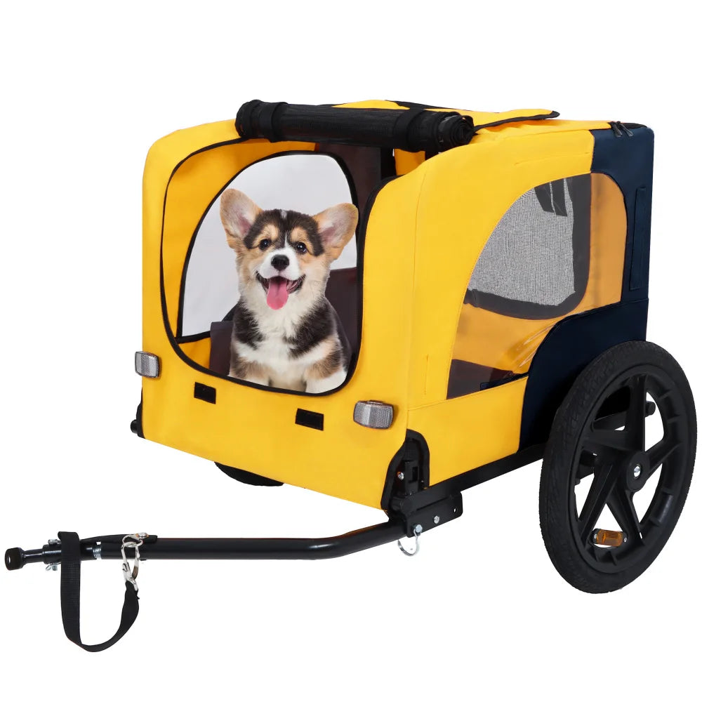 Foldable Dog Bike Trailer With Air Filled Wheels And Canopy