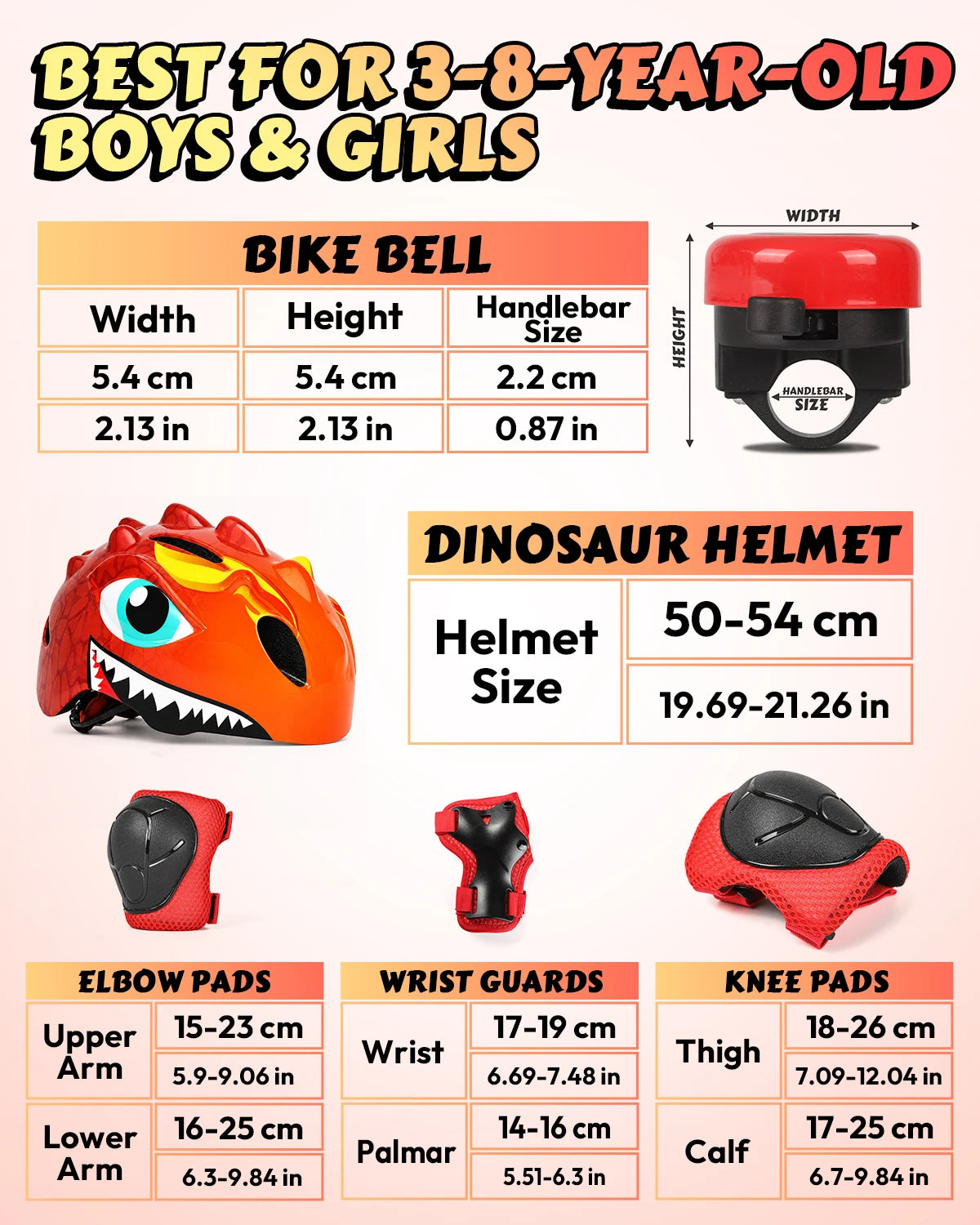 Victgoal Kids Bike Helmet Protective Gear Set With Pads And Bell