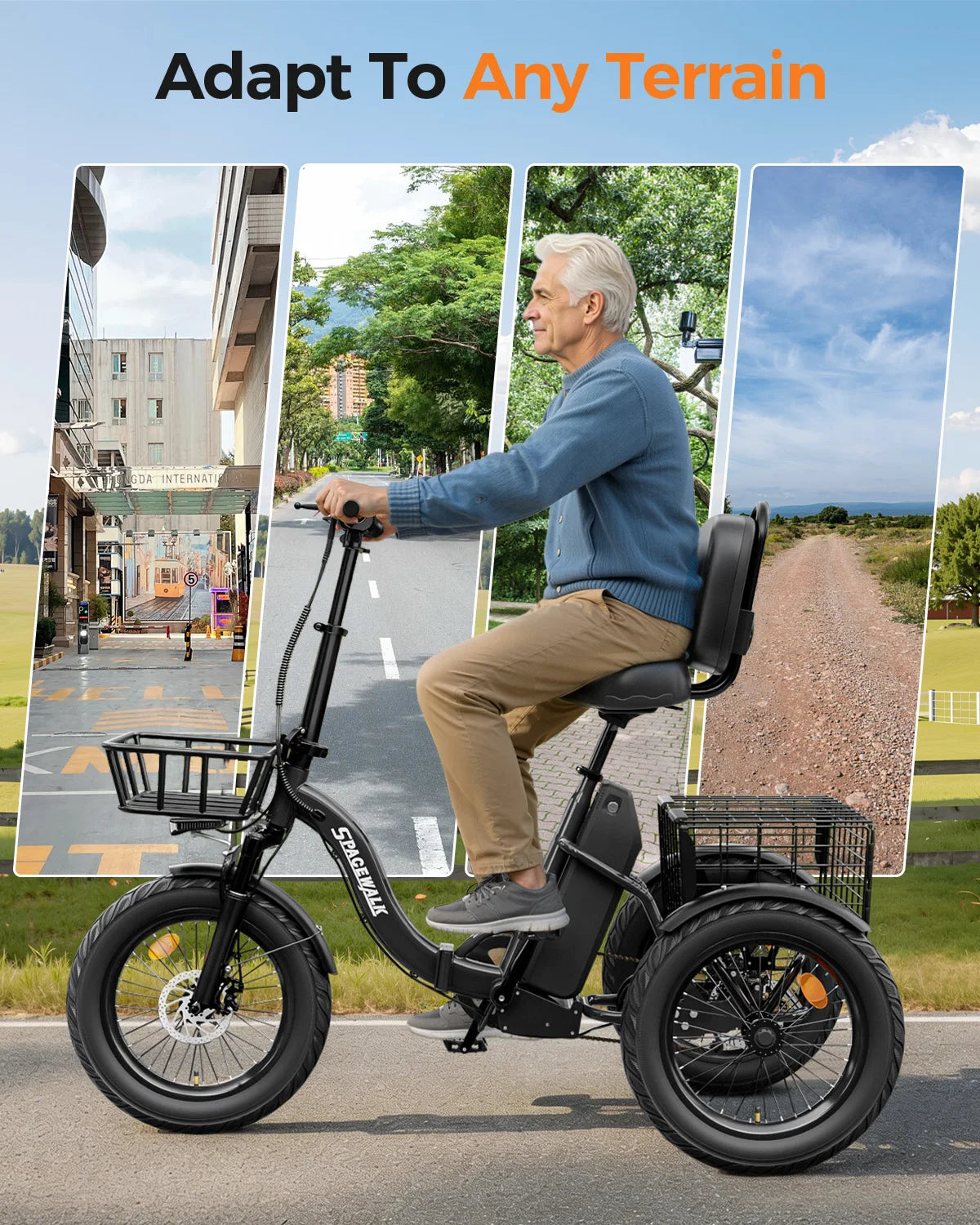 Adult Folding Electric Tricycle With 1200W Motor And Fat Tires